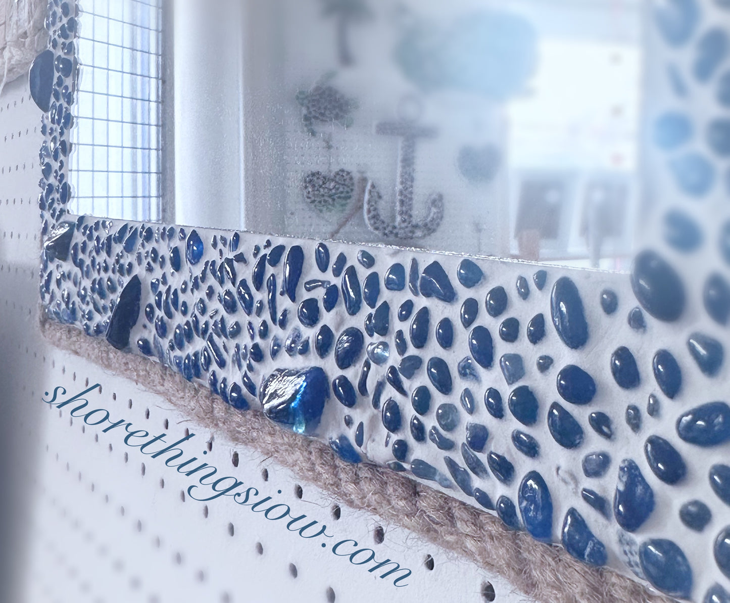 Blue glass mirror 16”x18”