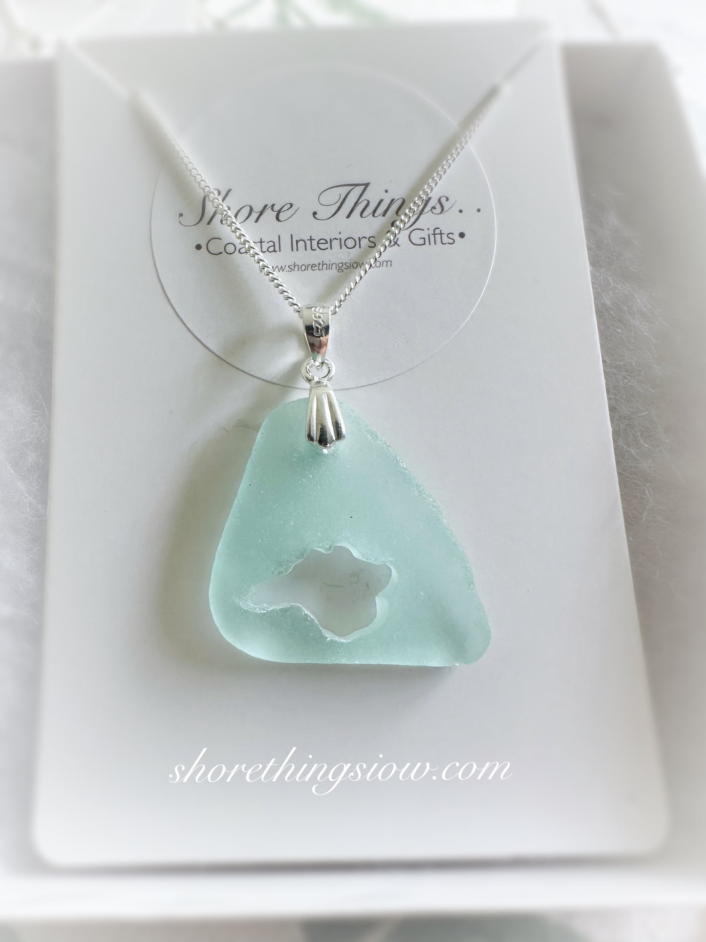 Sea Glass Isle of Wight Necklace 18” Stirling Silver
