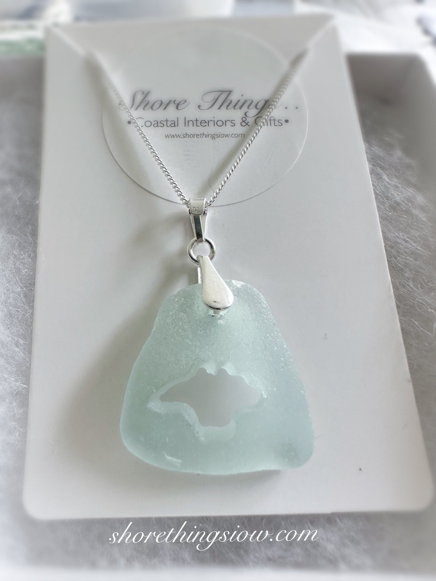 Sea Glass Isle of Wight Necklace 18” Stirling Silver