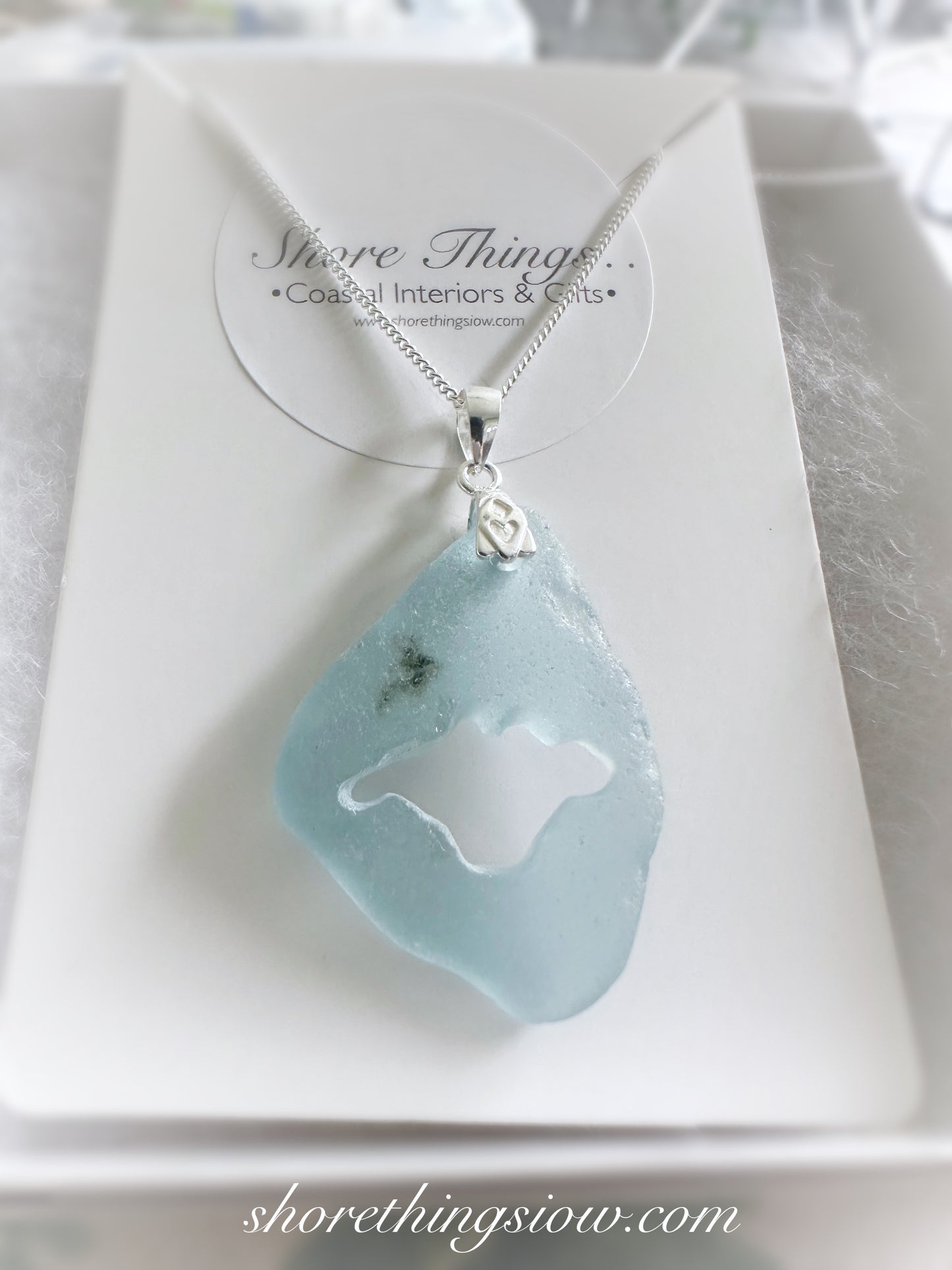 Sea Glass Isle of Wight Necklace 18” Stirling Silver