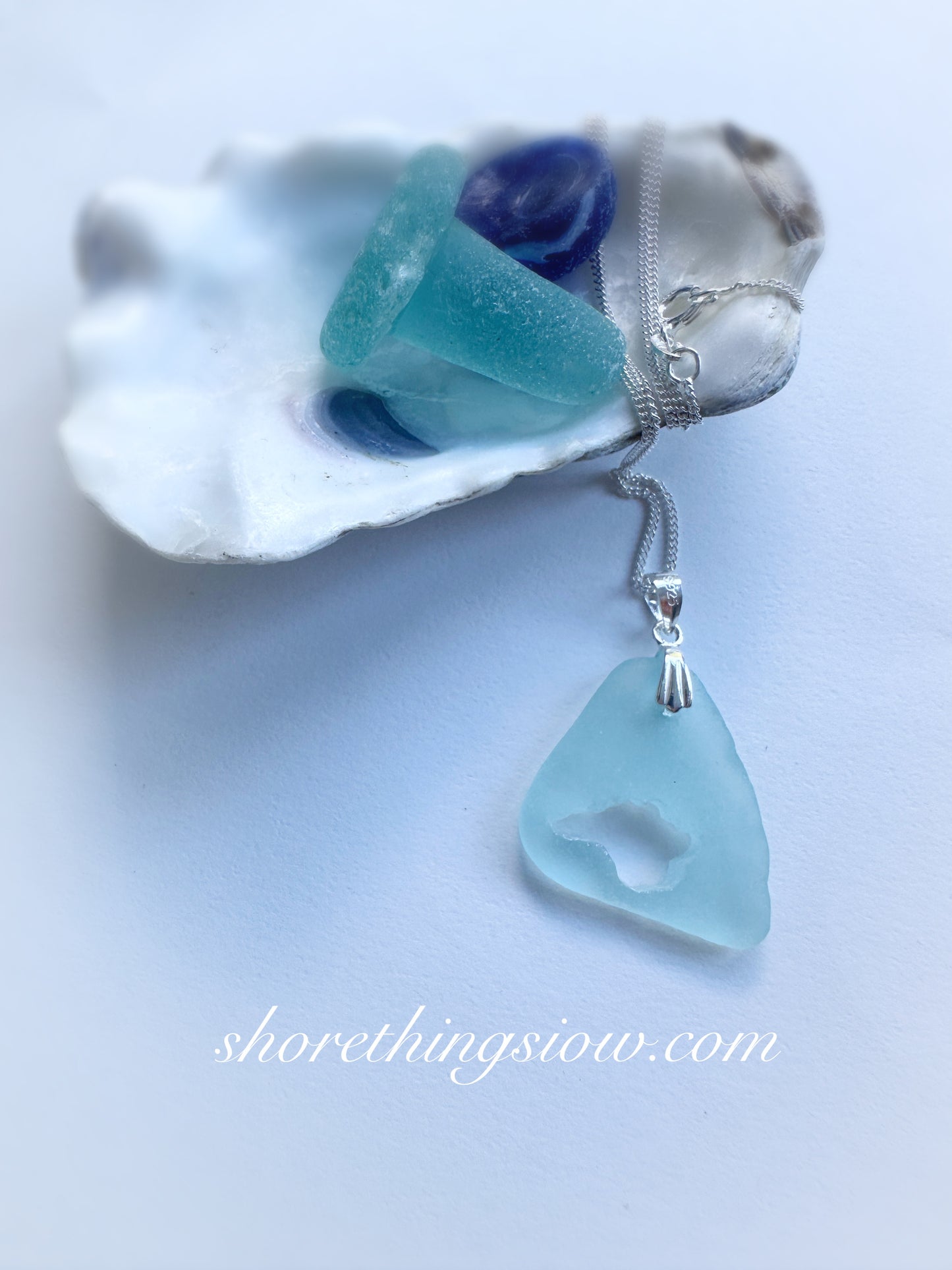 Sea Glass Isle of Wight Necklace 18” Stirling Silver
