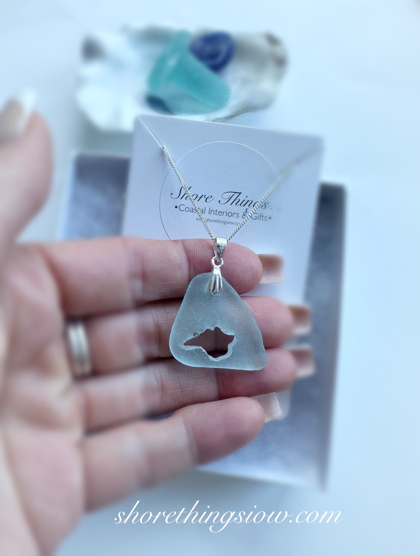 Sea Glass Isle of Wight Necklace 18” Stirling Silver