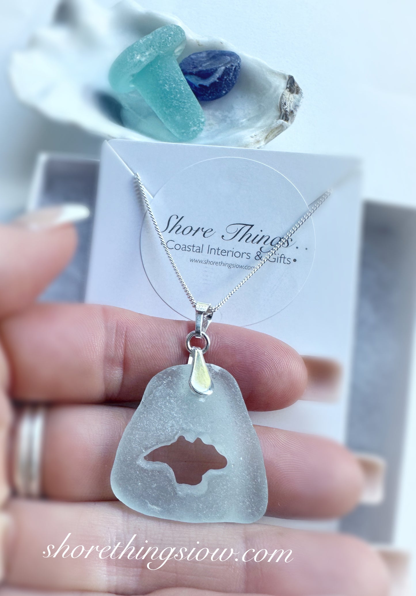 Sea Glass Isle of Wight Necklace 18” Stirling Silver