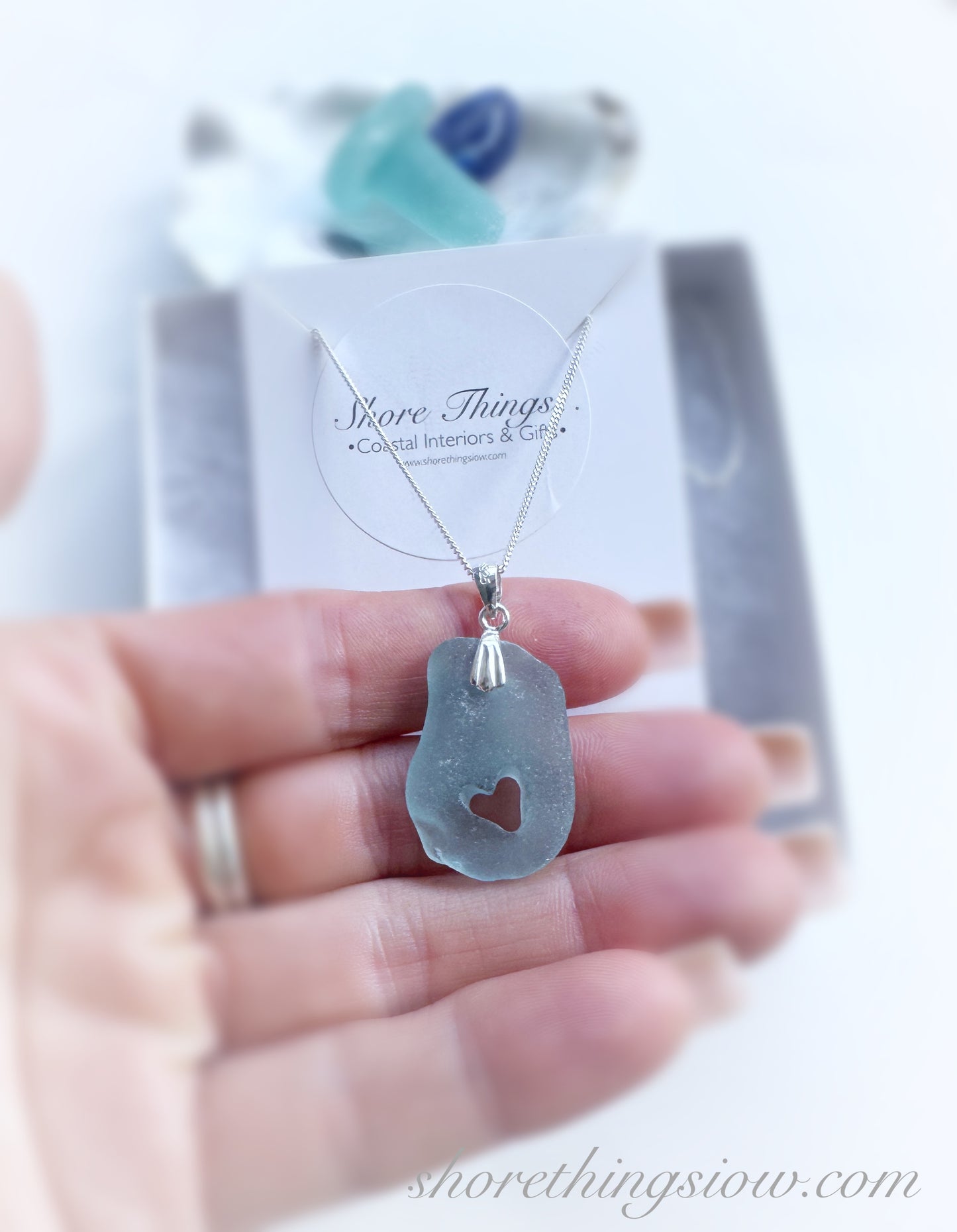 Sea Glass Heart Necklace 18” Stirling Silver