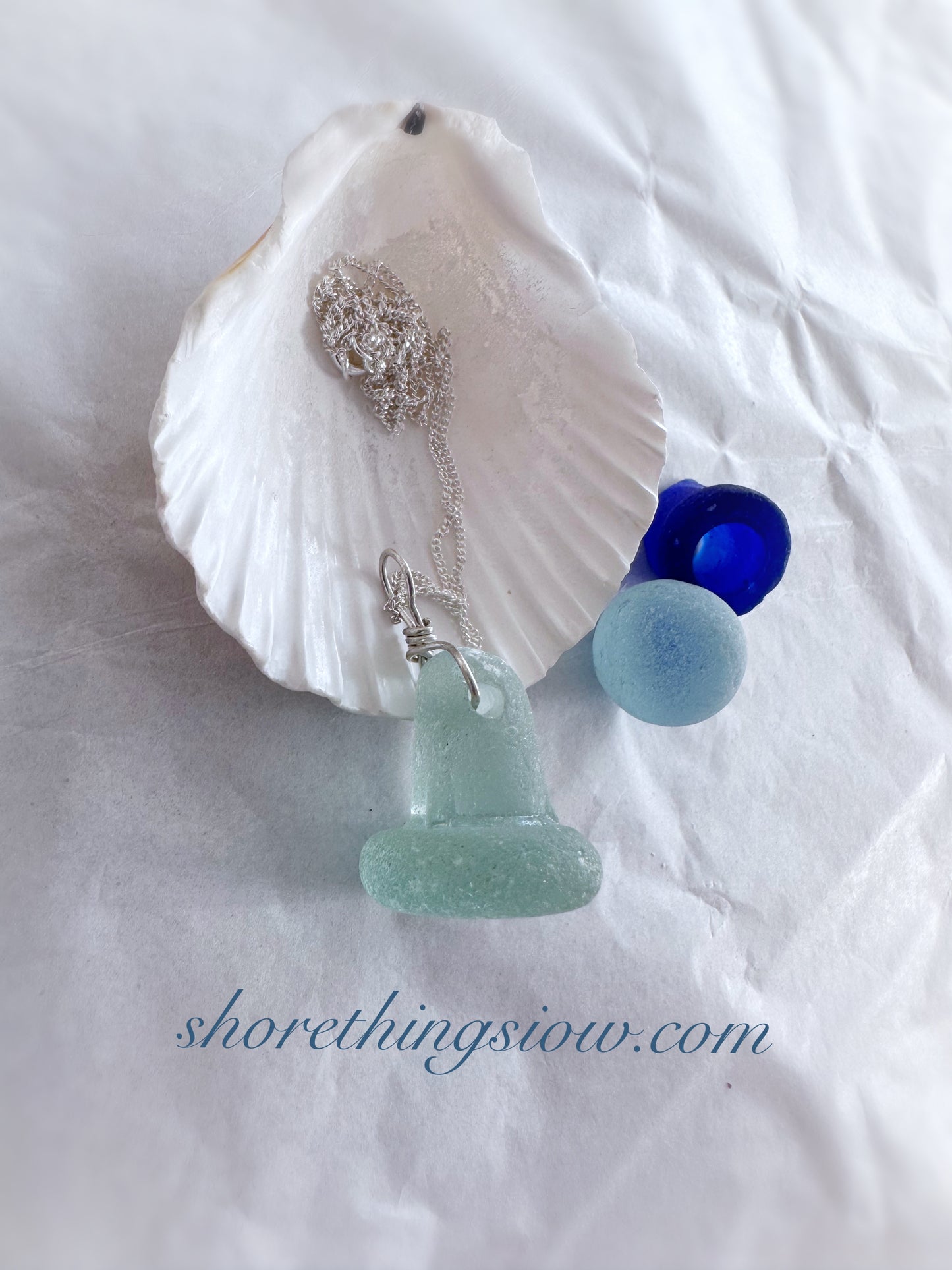 Sea Glass Bottle Stopper Necklace 18” Stirling Silver