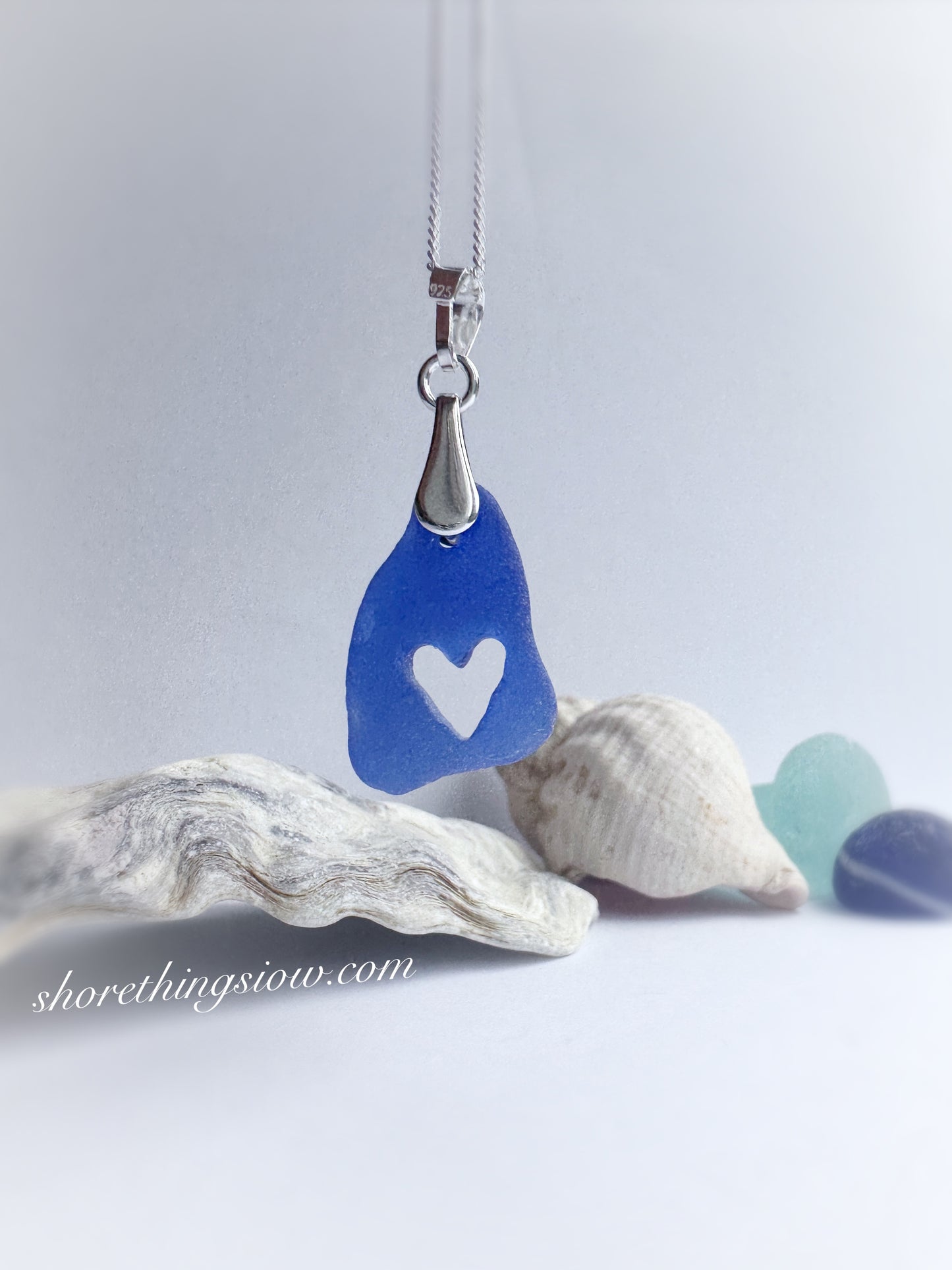 Blue Sea Glass Heart Necklace