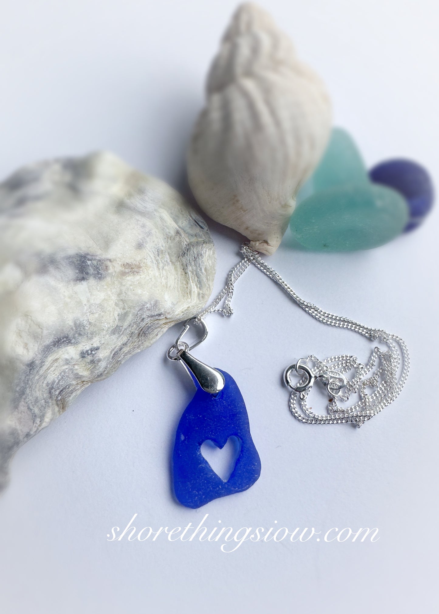 Blue Sea Glass Heart Necklace