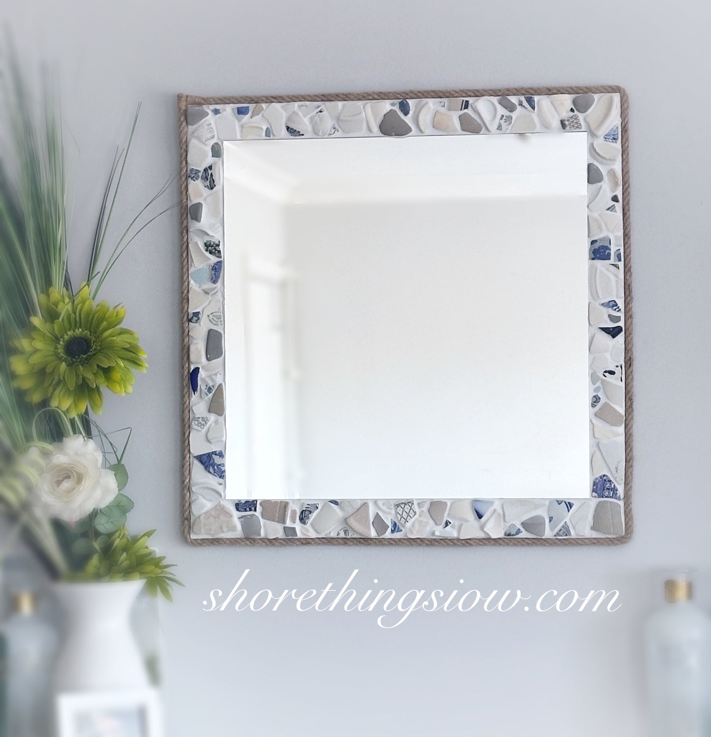 22” Square Sea Pottery Mirror