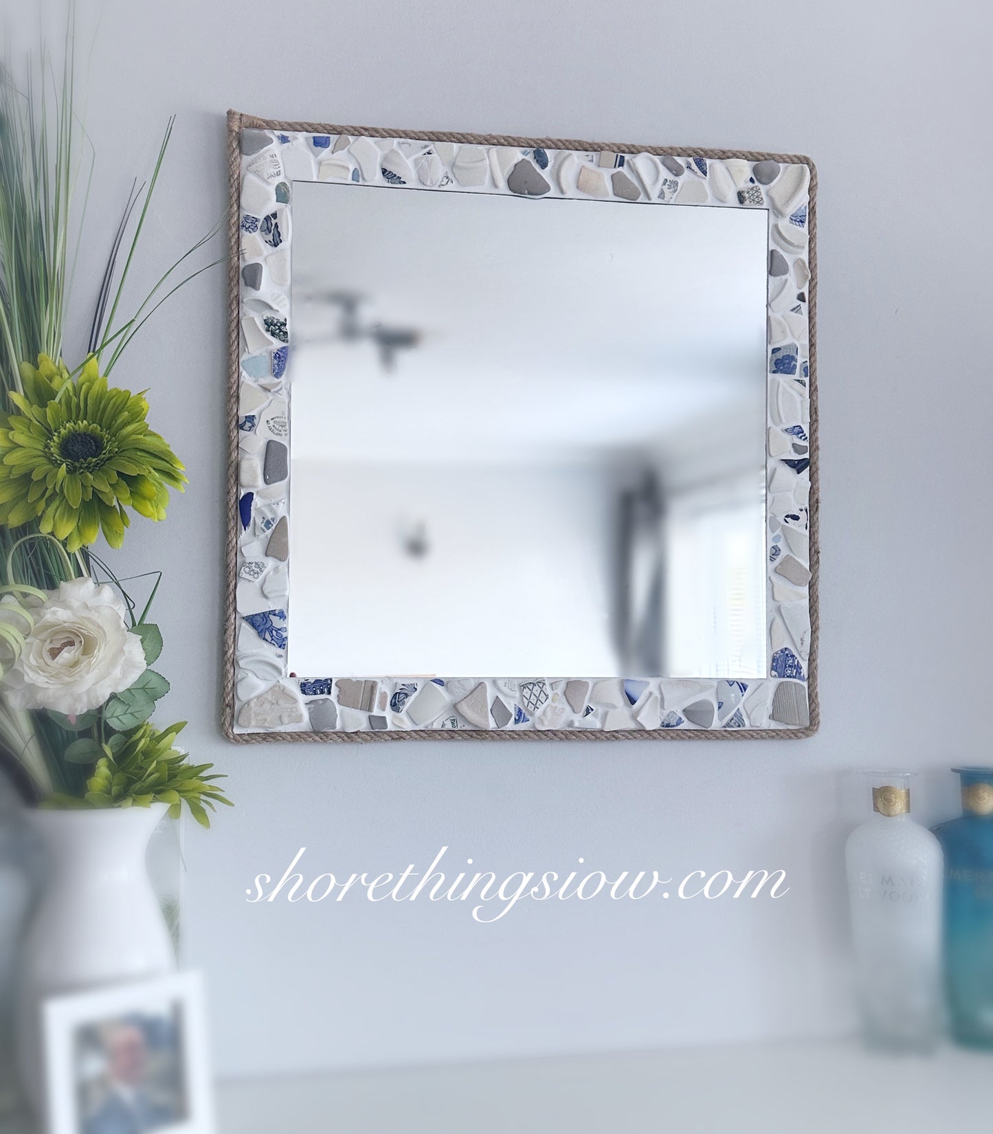 22” Square Sea Pottery Mirror