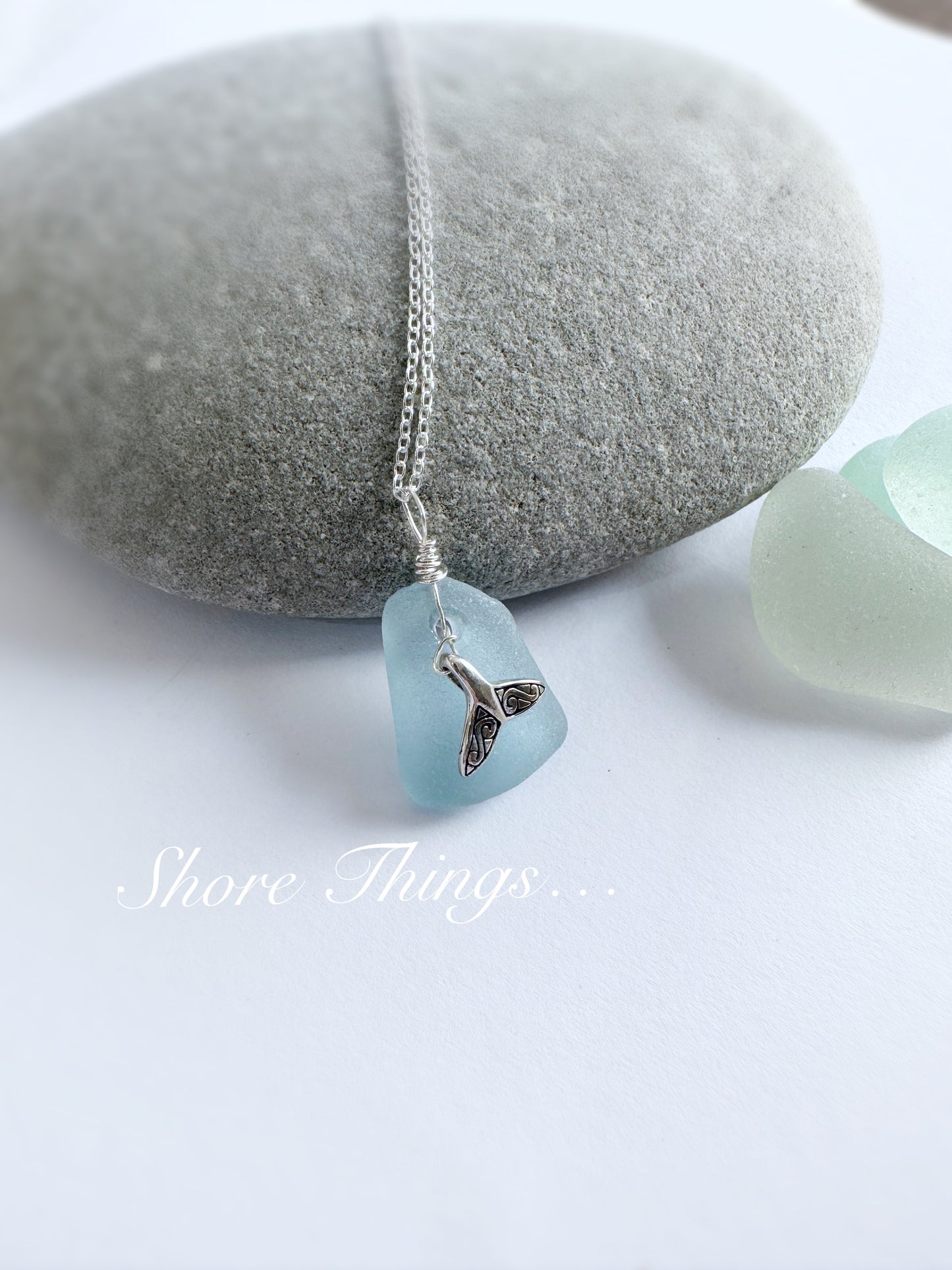 Sea Glass .925 Silver Charm necklace - mermaid tail