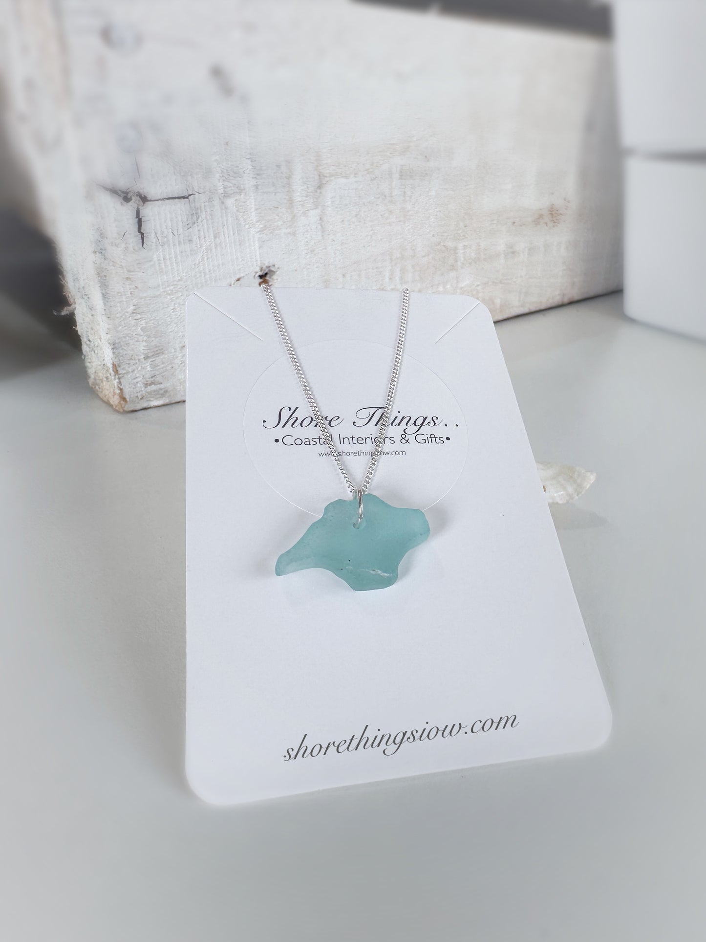 Sea Glass Carved Isle of Wight Necklace 18” Stirling Silver