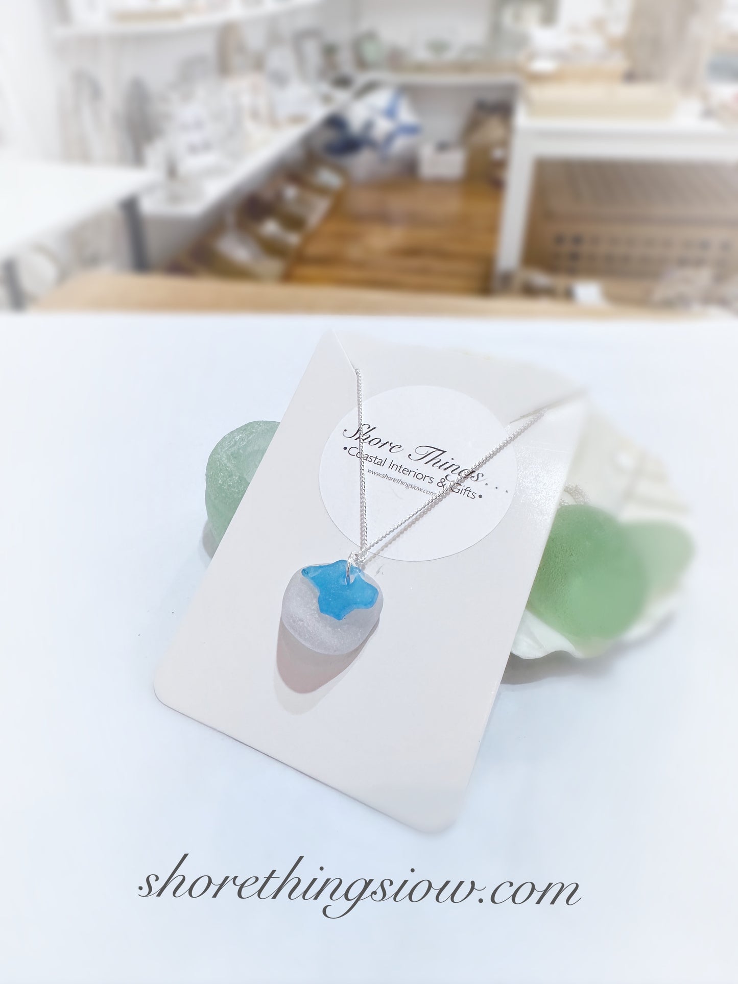 Sea Glass Isle of Wight Carved Necklace