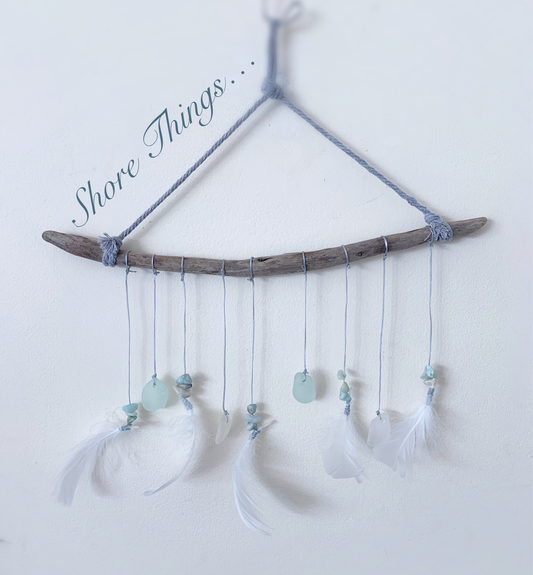 Sea Glass, Feather & Crystal Mobile