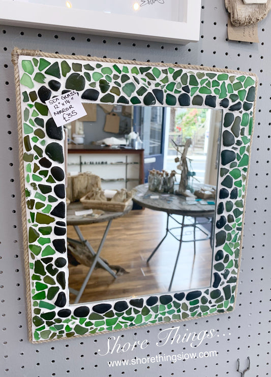 Green Sea Glass Mirror 12x14”