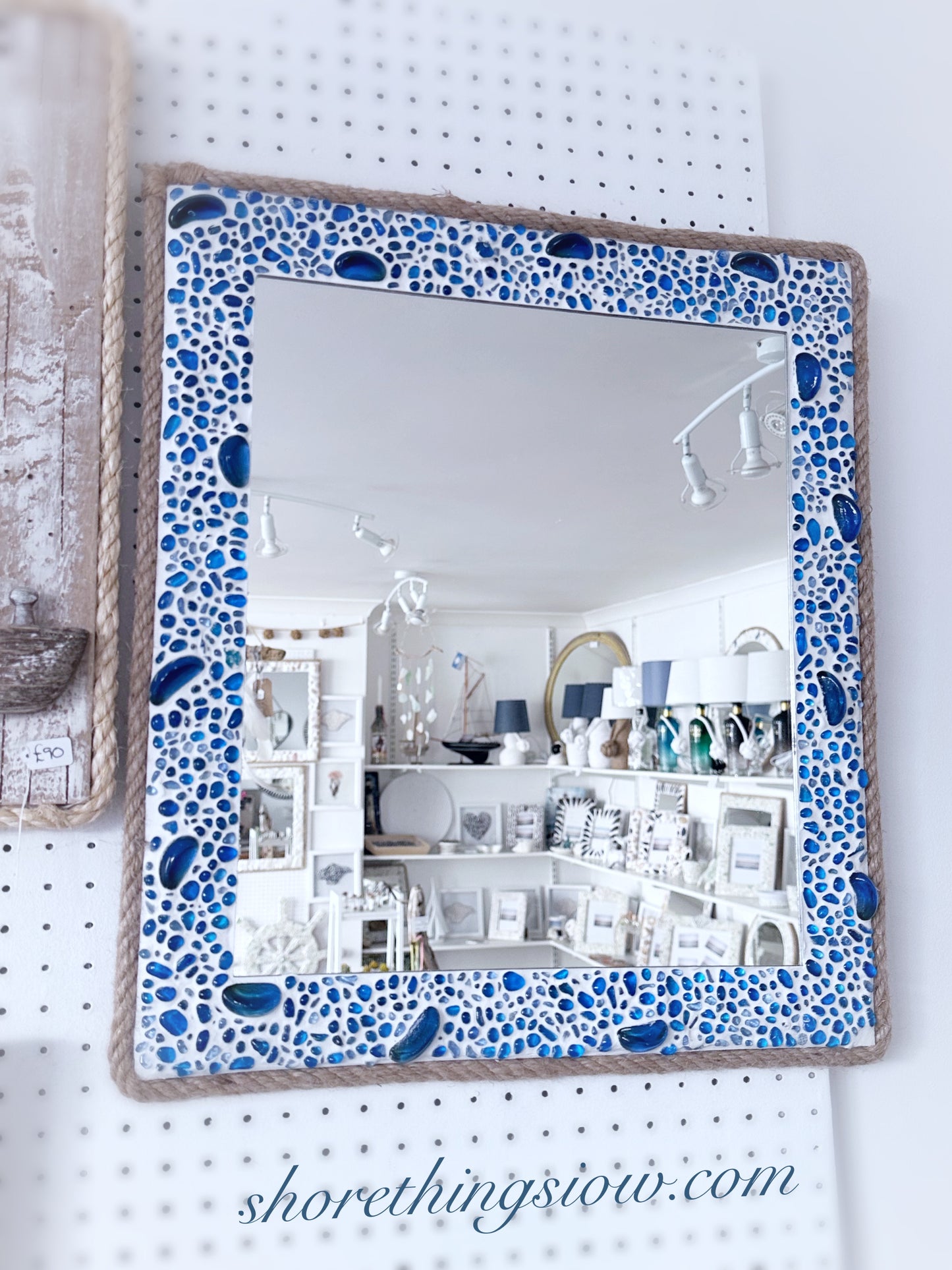 Blue glass mirror 16”x18”