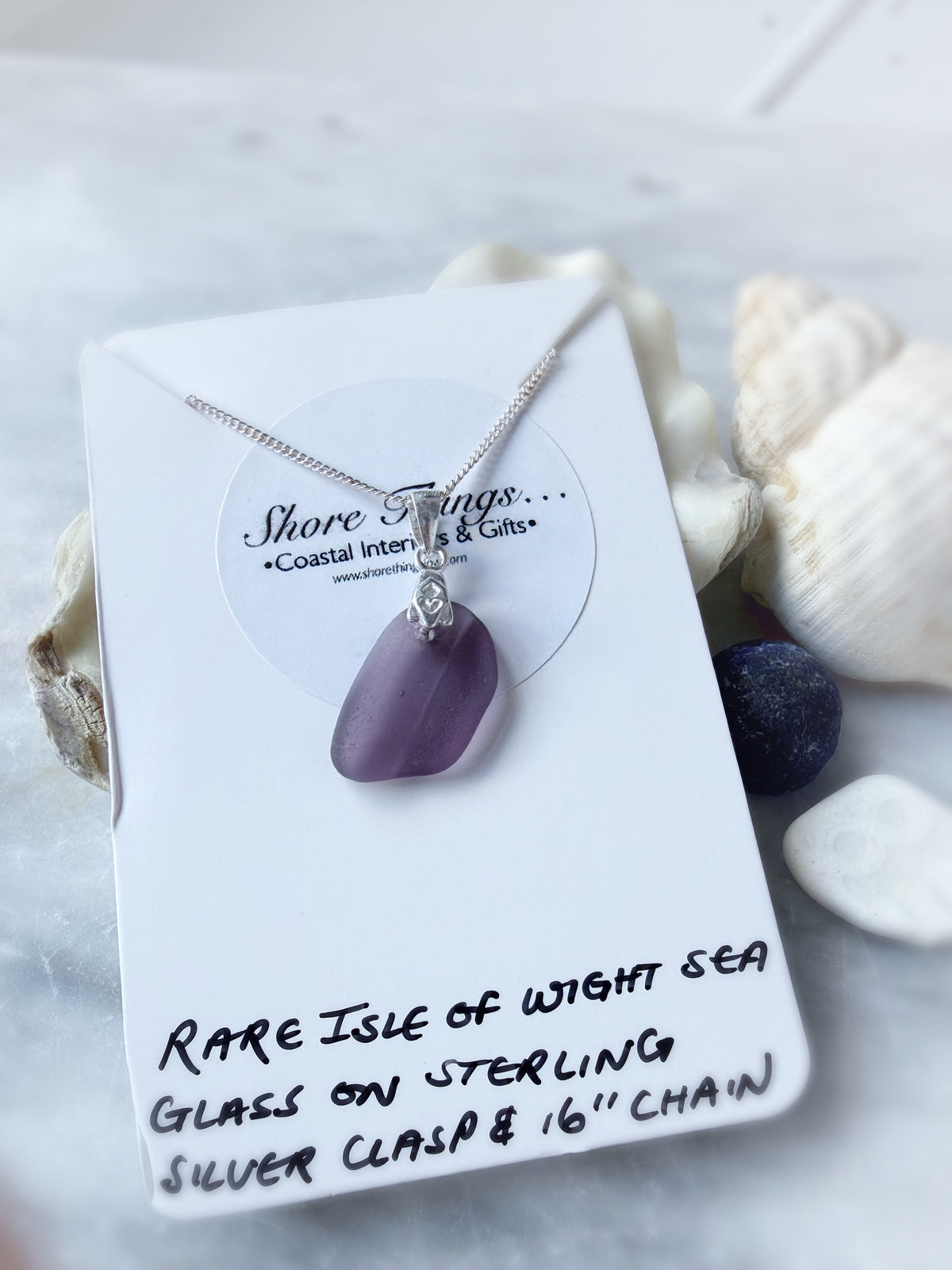 Rare Violet Sea glass Silver Necklace
