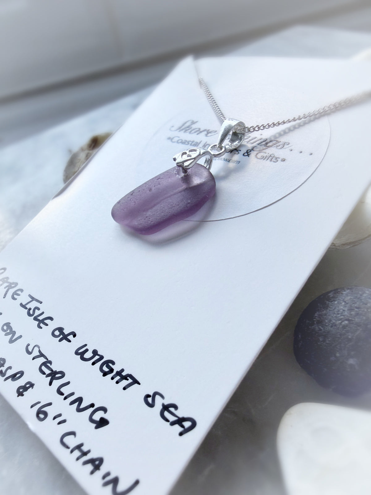 Rare Violet Sea glass Silver Necklace