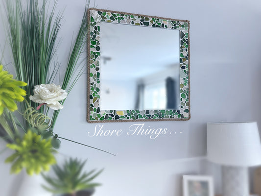 Sea Glass & Sea Pottery Green Mirror 25”