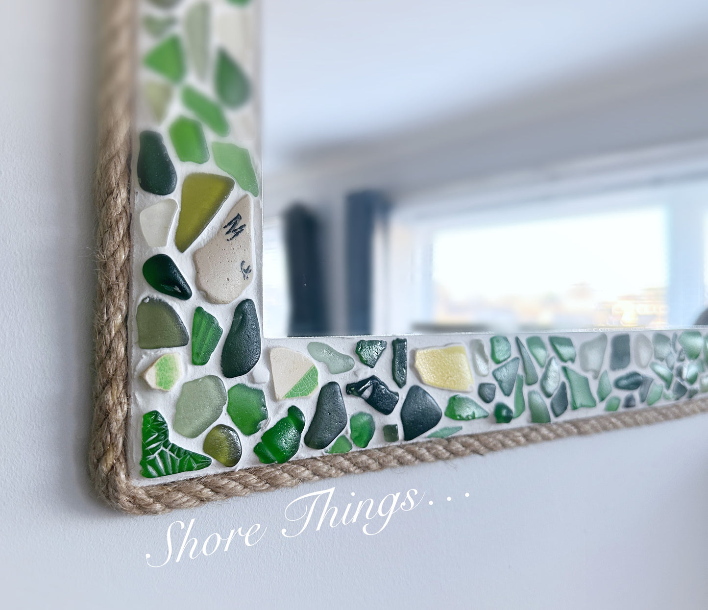 Sea Glass & Sea Pottery Green Mirror 25”