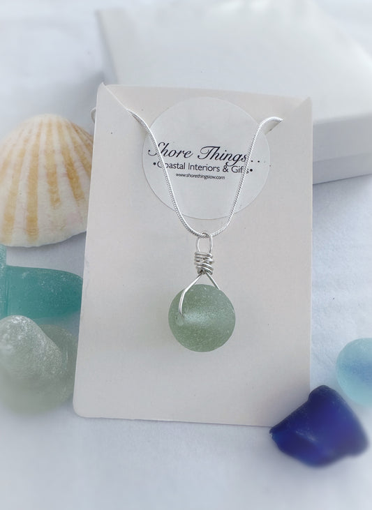 Codd Bottle Stopper Sea Glass Silver Necklace