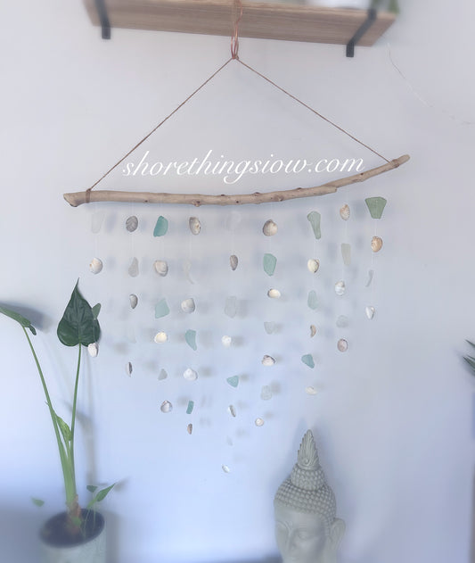 Large Sea Glass, Sea Shell & Driftwood Mobile