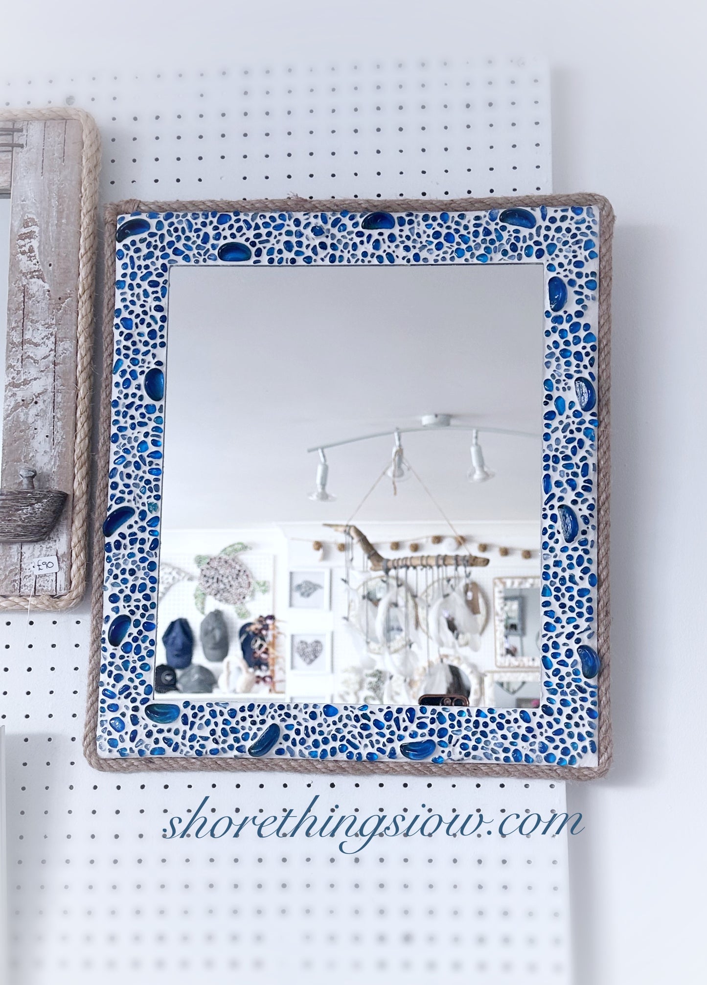 Blue glass mirror 16”x18”