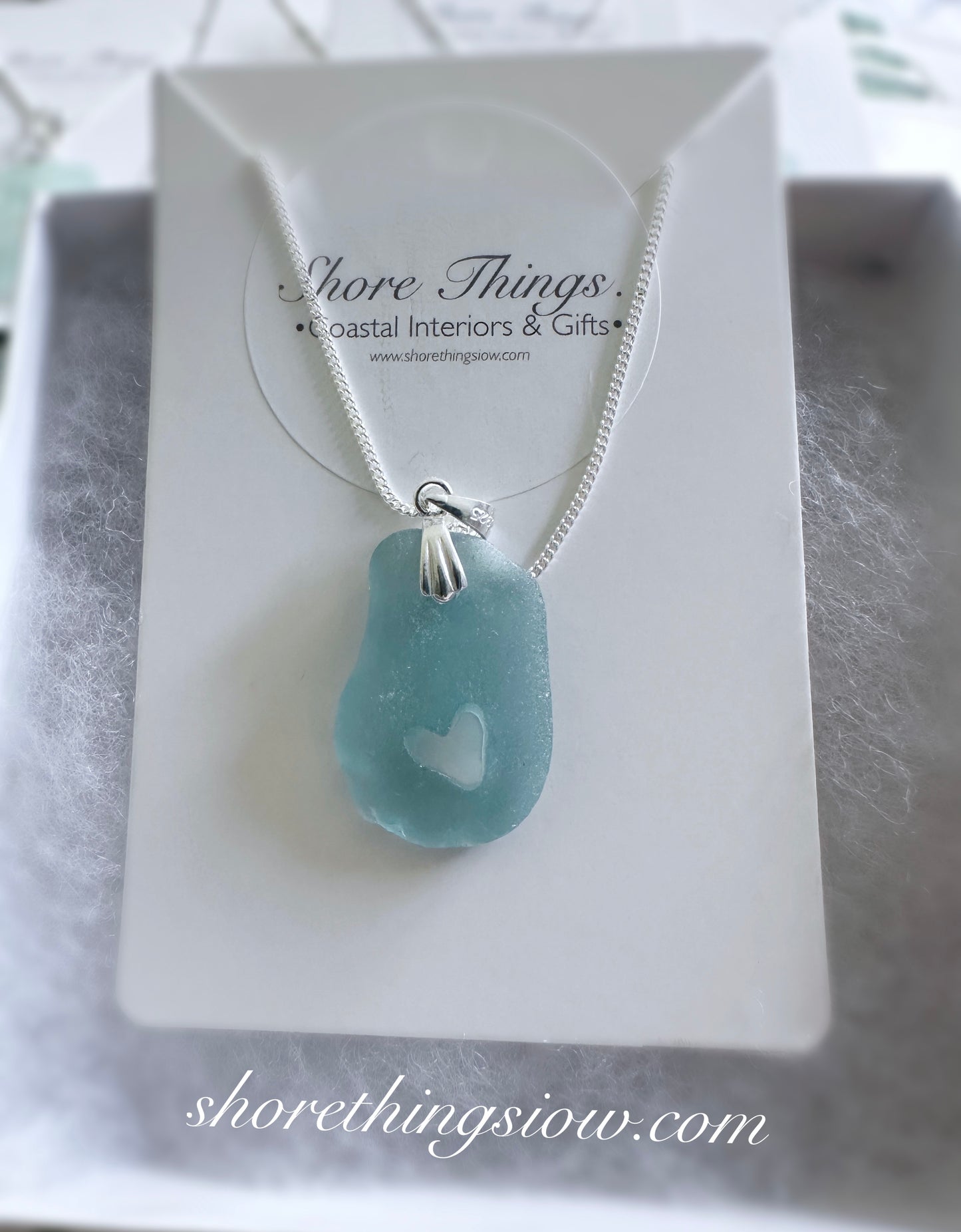 Sea Glass Heart Necklace 18” Stirling Silver