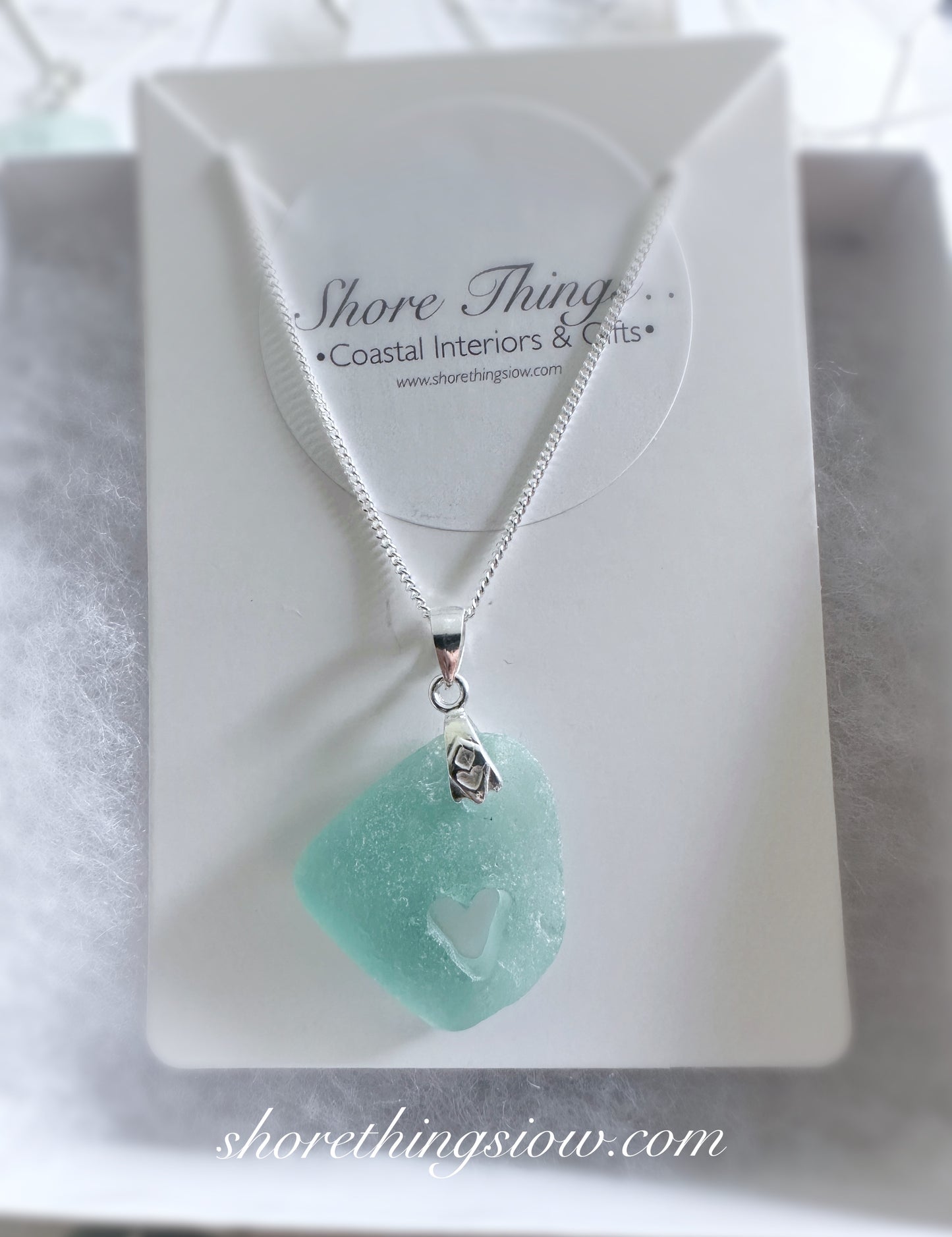 Sea Glass Heart Necklace 18” Stirling Silver