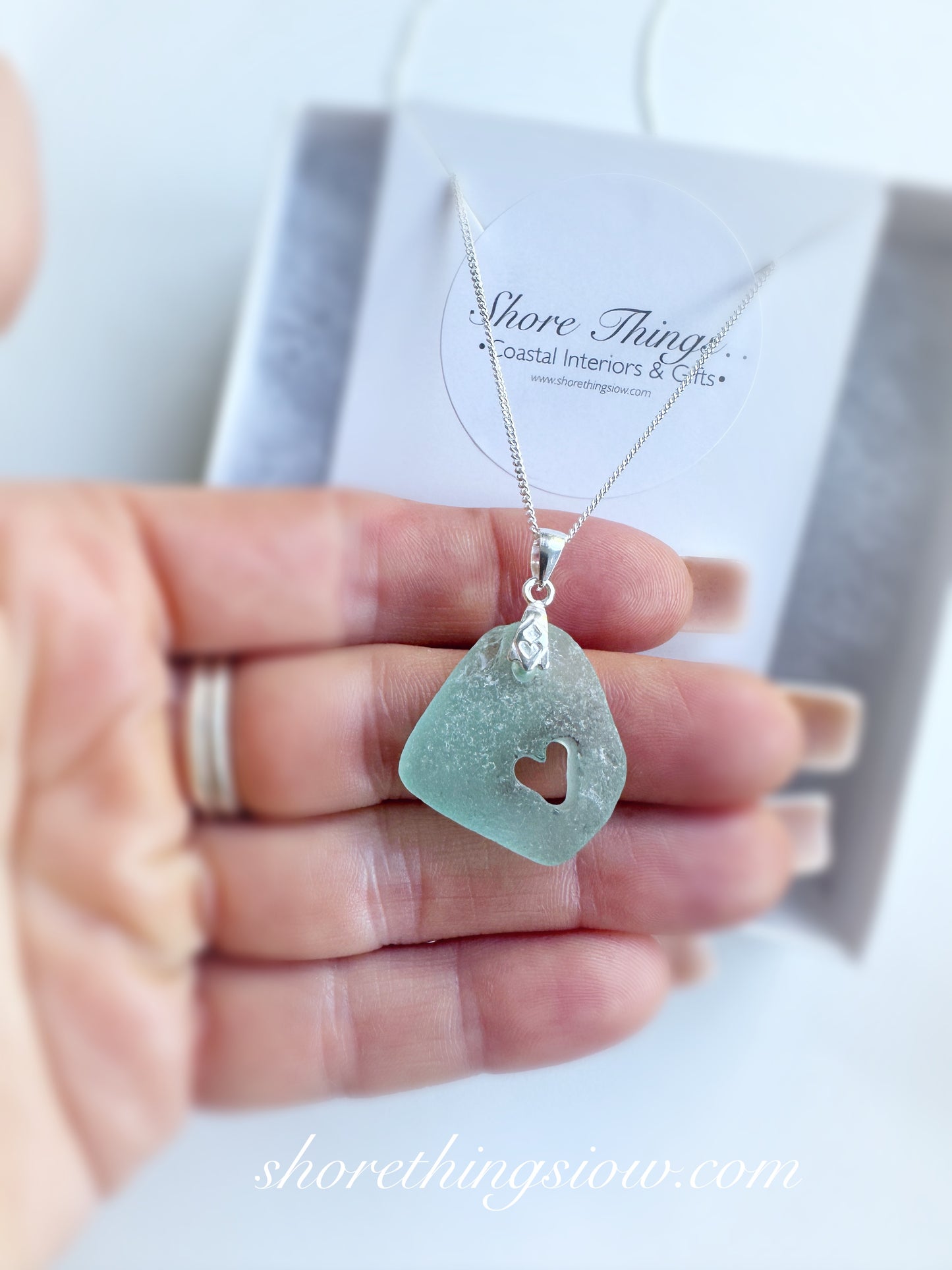Sea Glass Heart Necklace 18” Stirling Silver