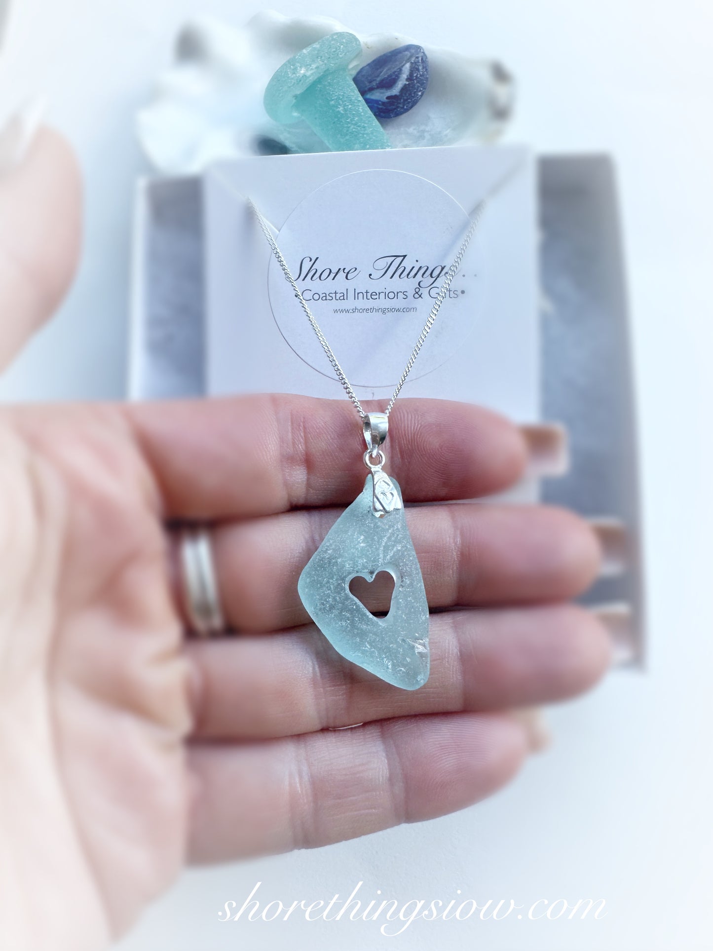 Sea Glass Heart Necklace 18” Stirling Silver