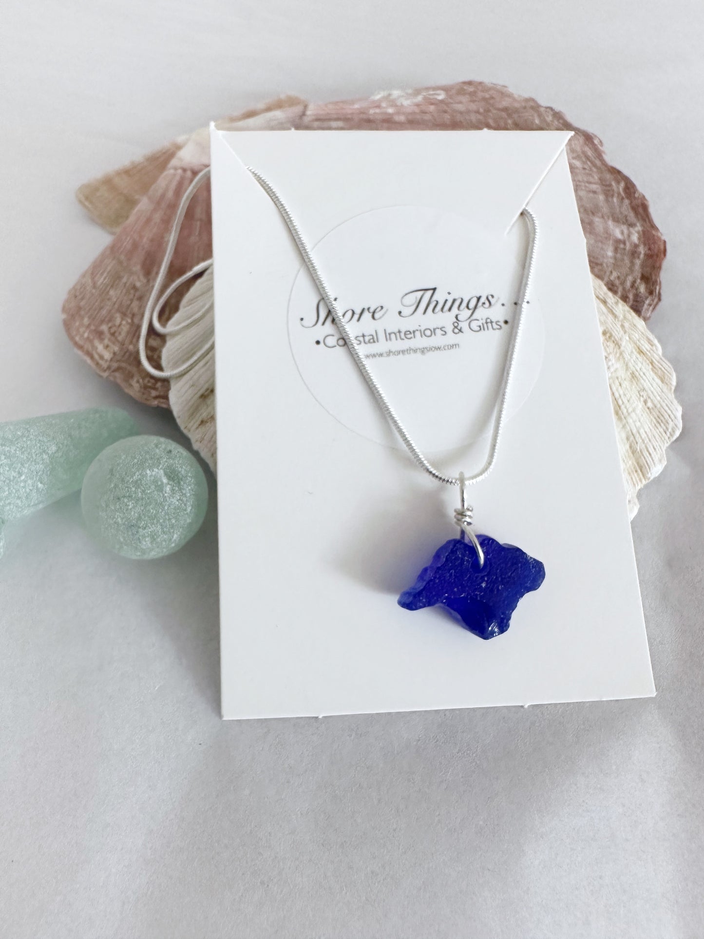 Sea Glass Carved Isle of Wight Necklace 18” Stirling Silver