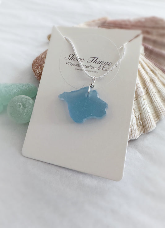 Sea Glass Carved Isle of Wight Necklace 18” Stirling Silver