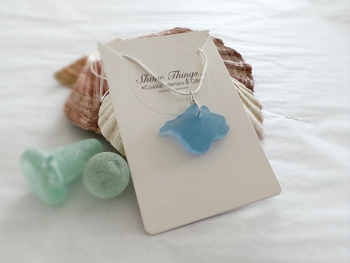 Sea Glass Carved Isle of Wight Necklace 18” Stirling Silver