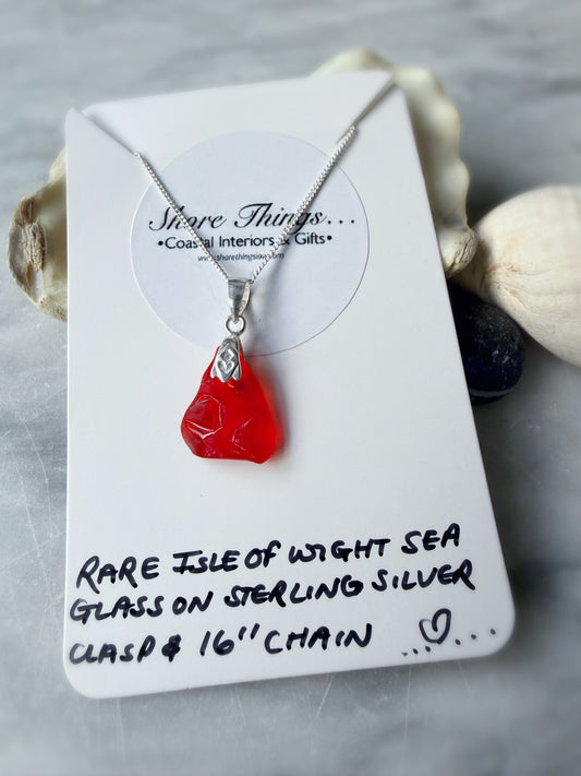 Rare Red Sea glass Silver Necklace