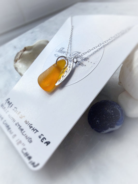 Rare yellow Sea glass Silver Necklace