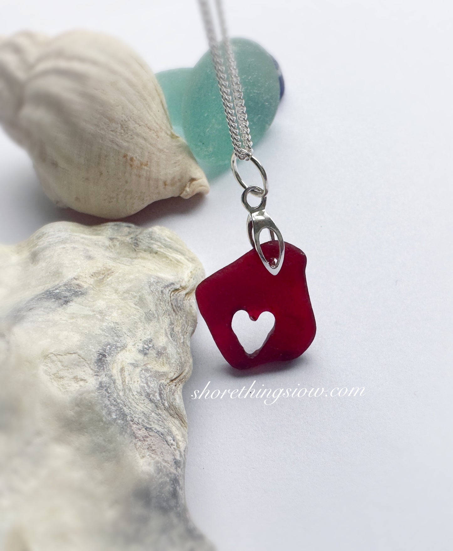 Red Sea Glass Heart Necklace