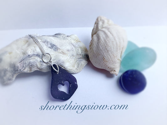 Purple Sea Glass Heart Necklace