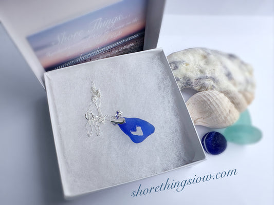 Blue Sea Glass Heart Necklace