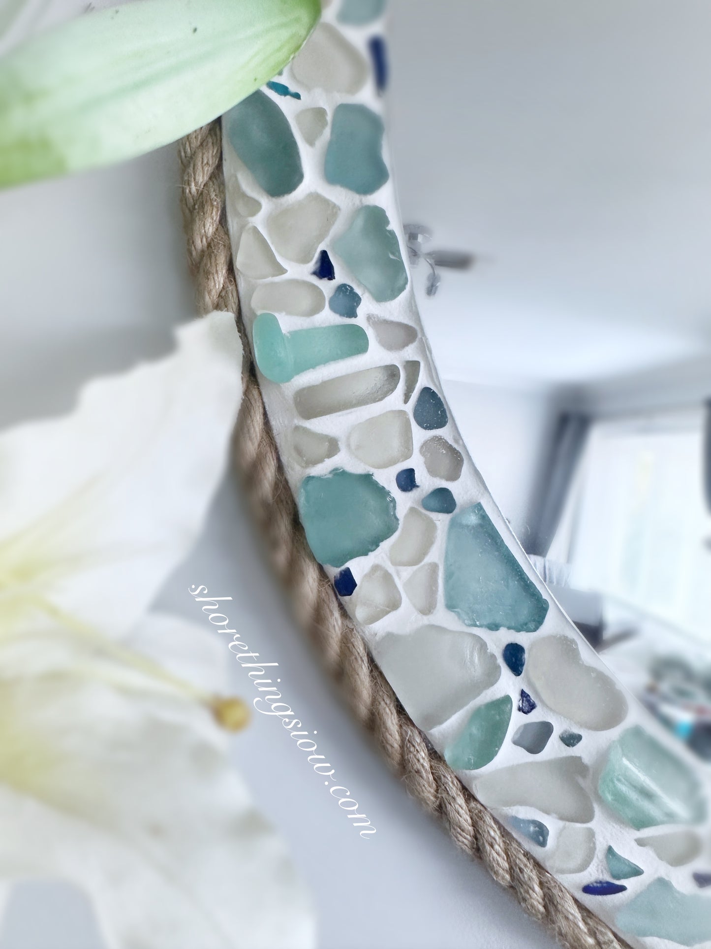 Blue Sea Glass & Stopper 22” Mirror