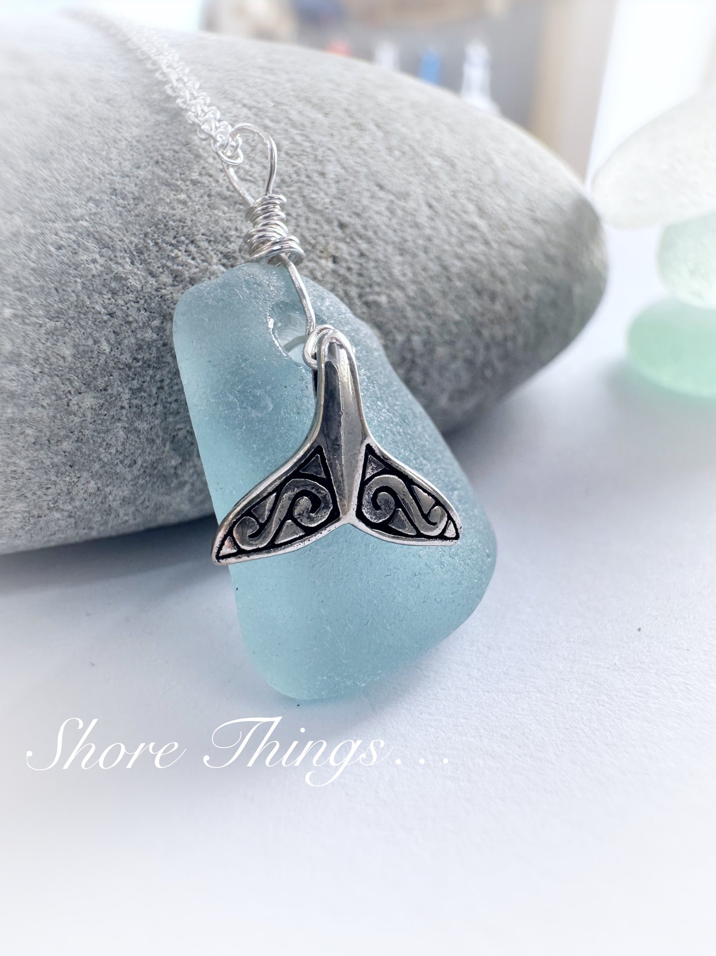 Sea Glass .925 Silver Charm necklace - mermaid tail