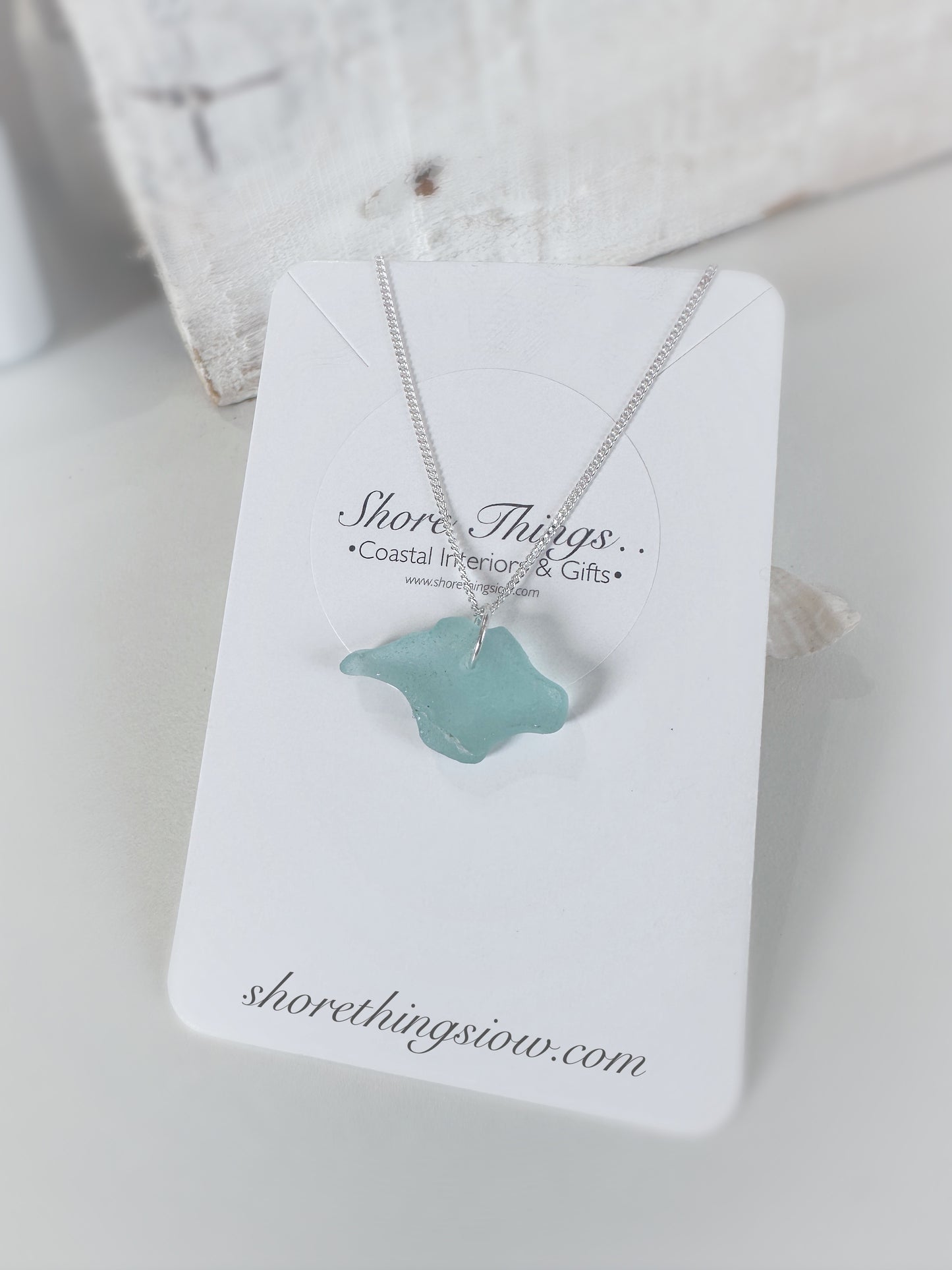 Sea Glass Carved Isle of Wight Necklace 18” Stirling Silver