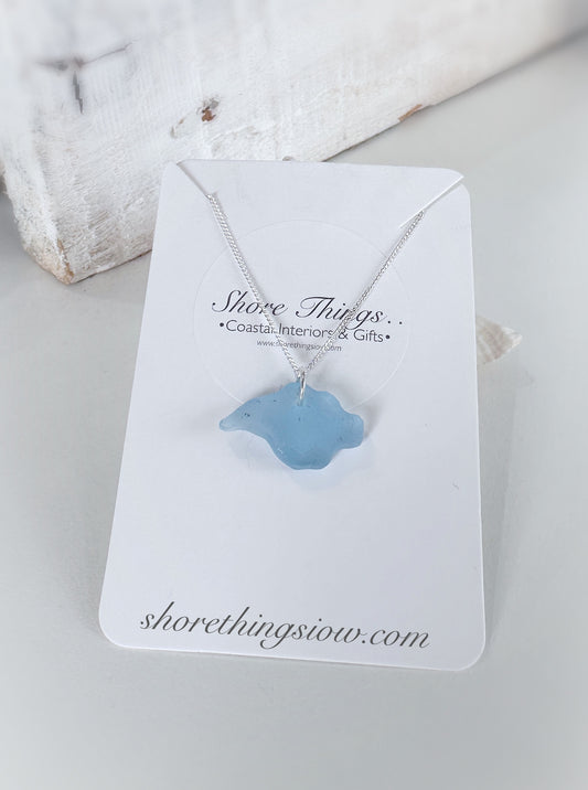 Sea Glass Carved Isle of Wight Necklace 18” Stirling Silver