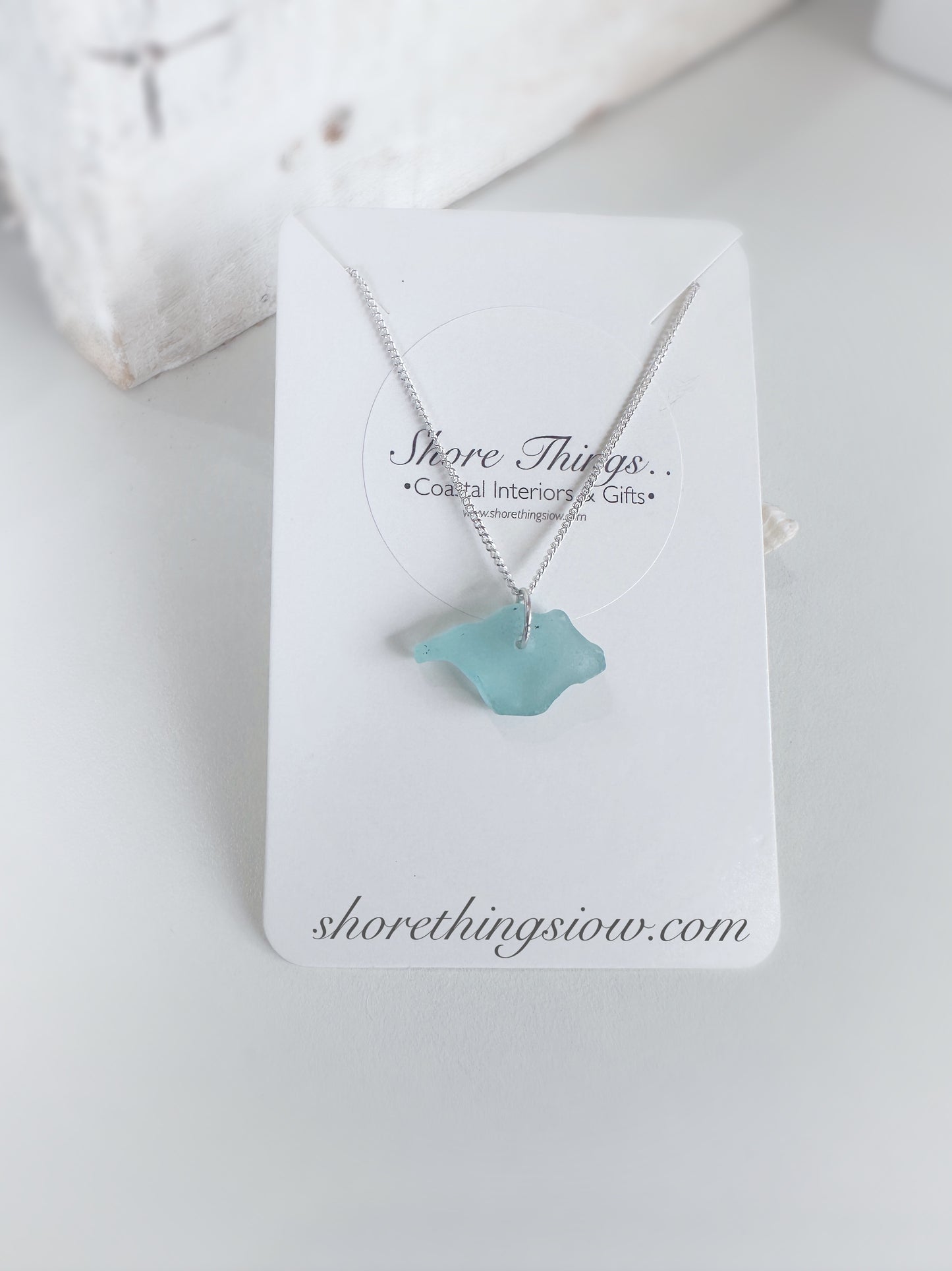 Sea Glass Carved Isle of Wight Necklace 18” Stirling Silver