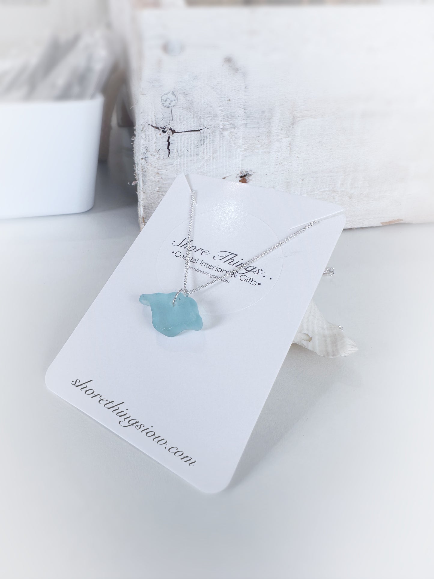 Sea Glass Carved Isle of Wight Necklace 18” Stirling Silver