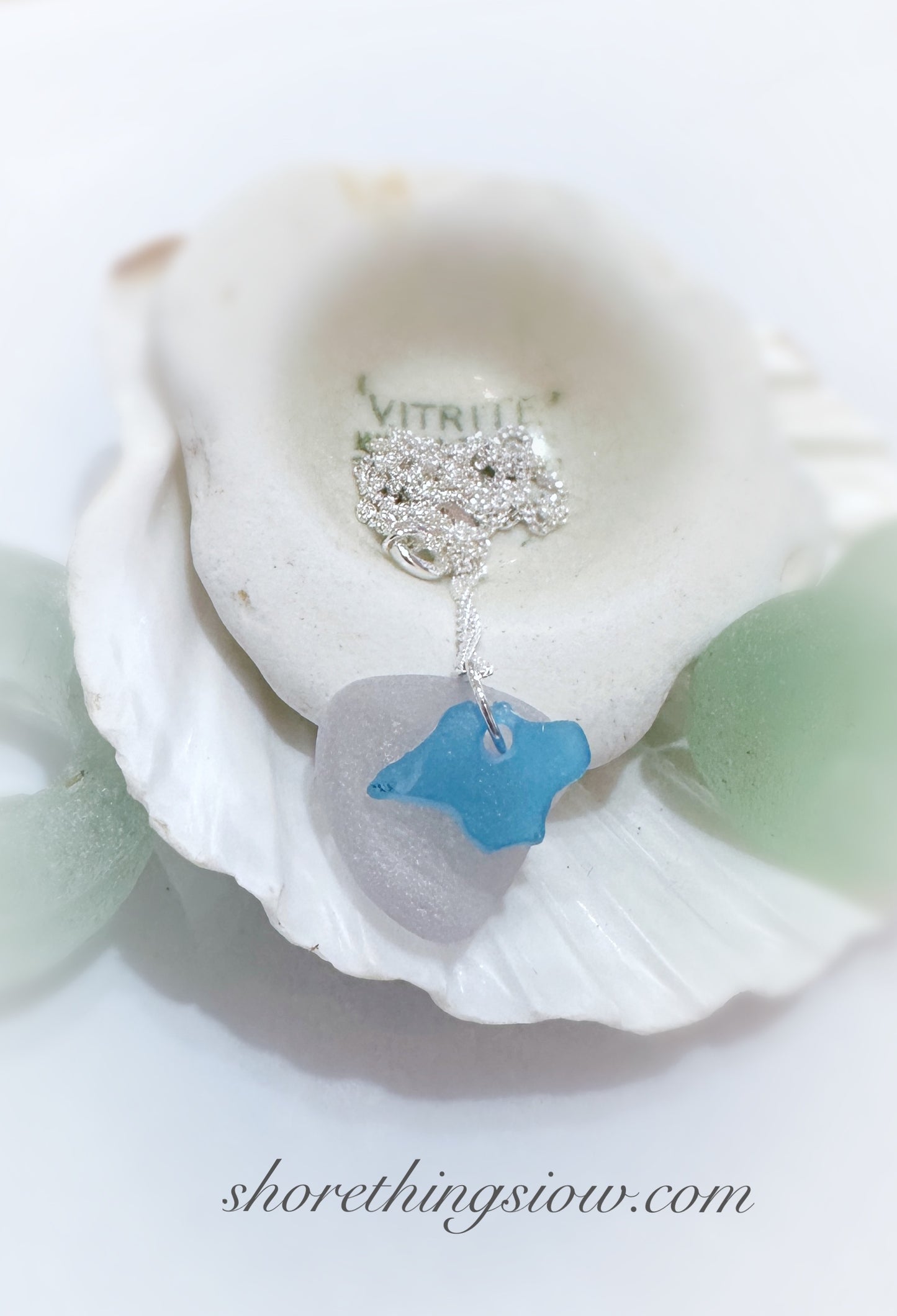 Sea Glass Isle of Wight Carved Necklace