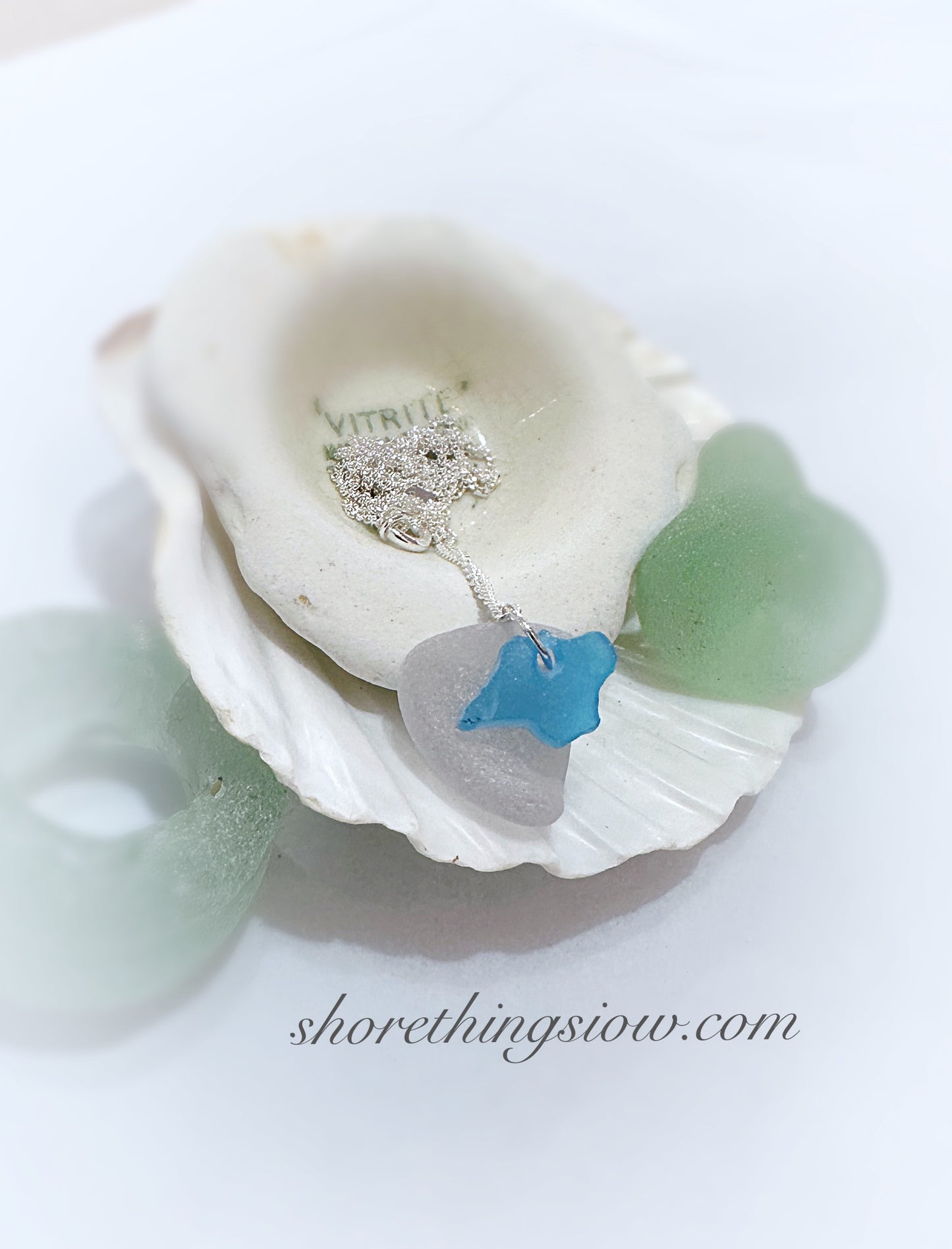 Sea Glass Isle of Wight Carved Necklace