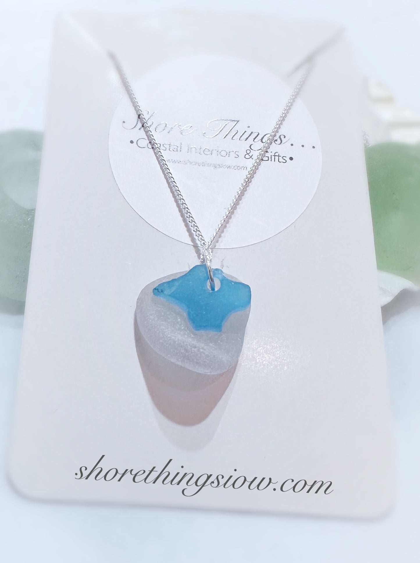 Sea Glass Isle of Wight Carved Necklace