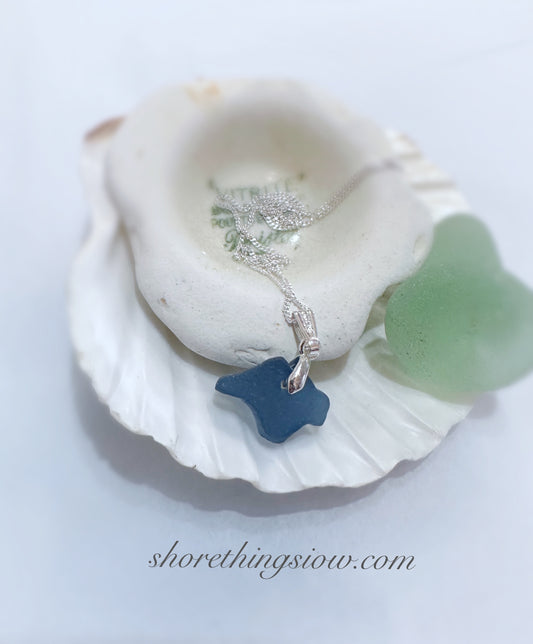 Sea Glass Carved Isle of Wight Necklace 18” Stirling Silver