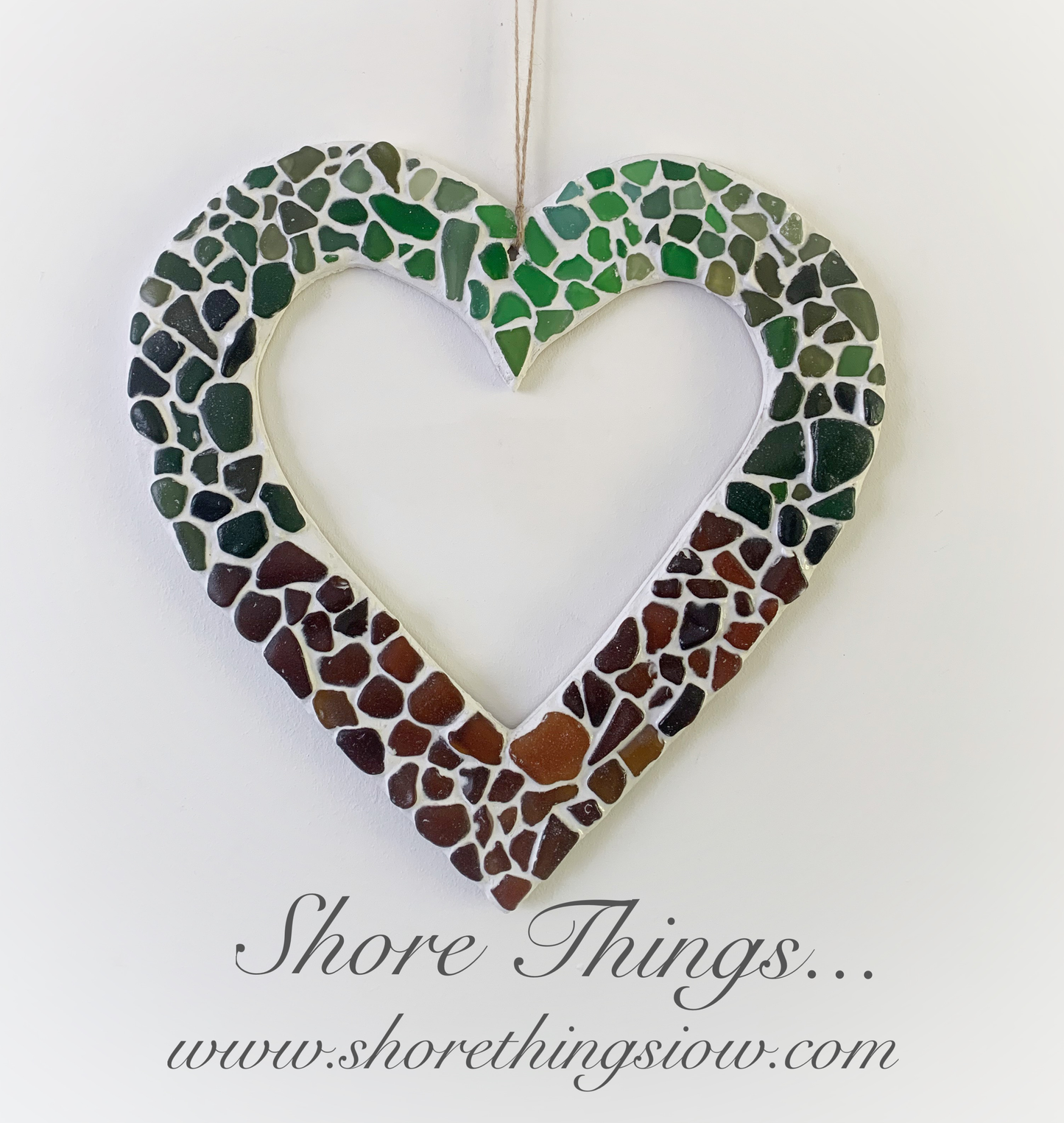 Sea Glass Heart Wreath Green