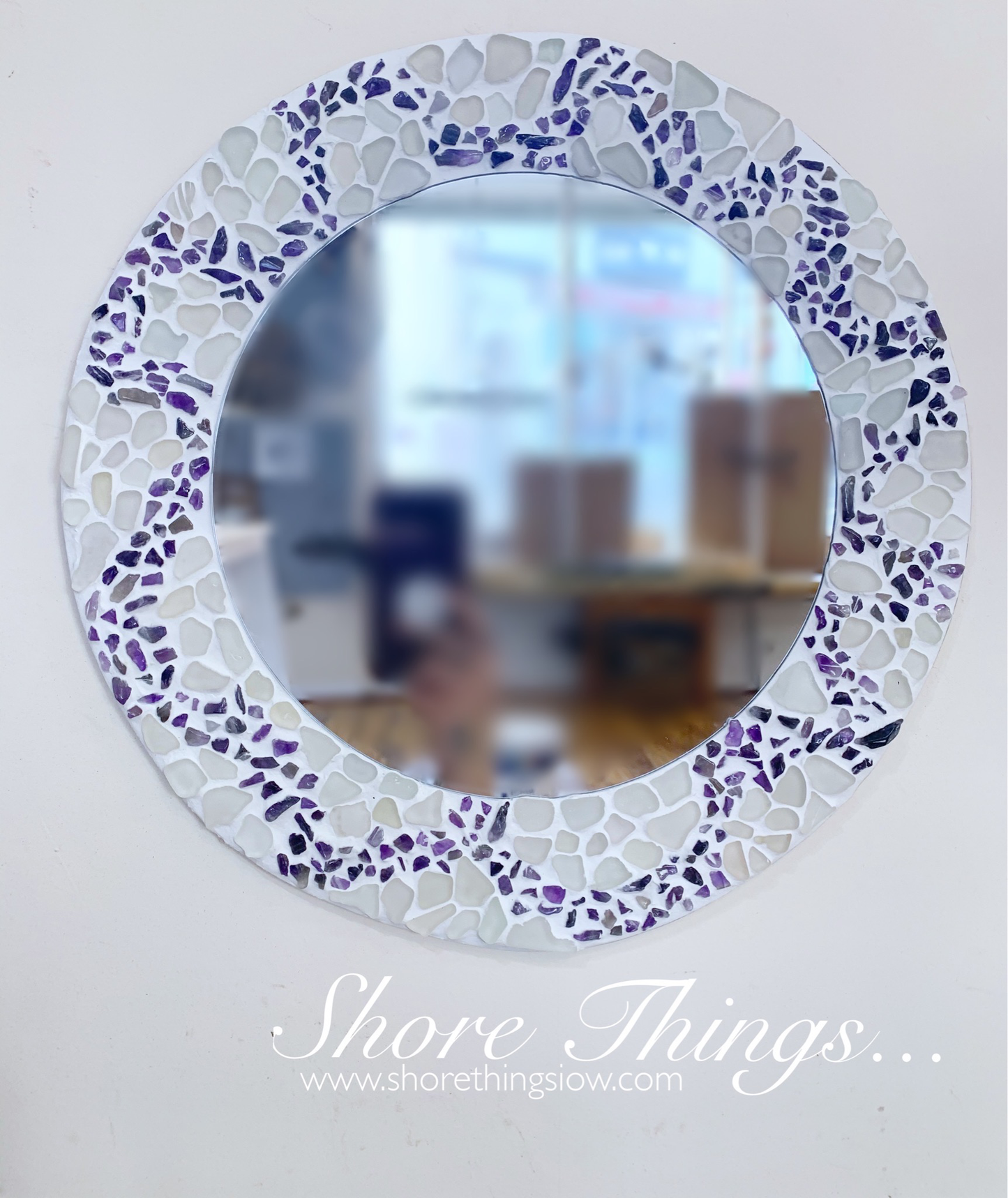 Sea Glass & Amethyst Mirror 14”